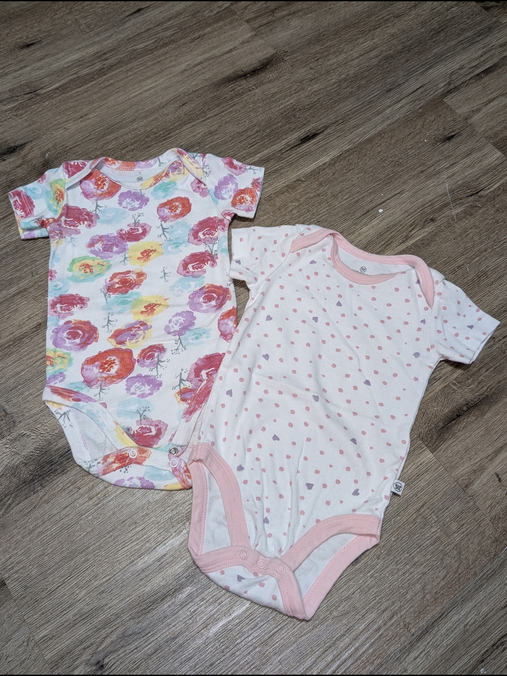 Honest Baby Organic Cotton Girl' Floral Heart Body Suit Set Pink Colorful 6-9M
